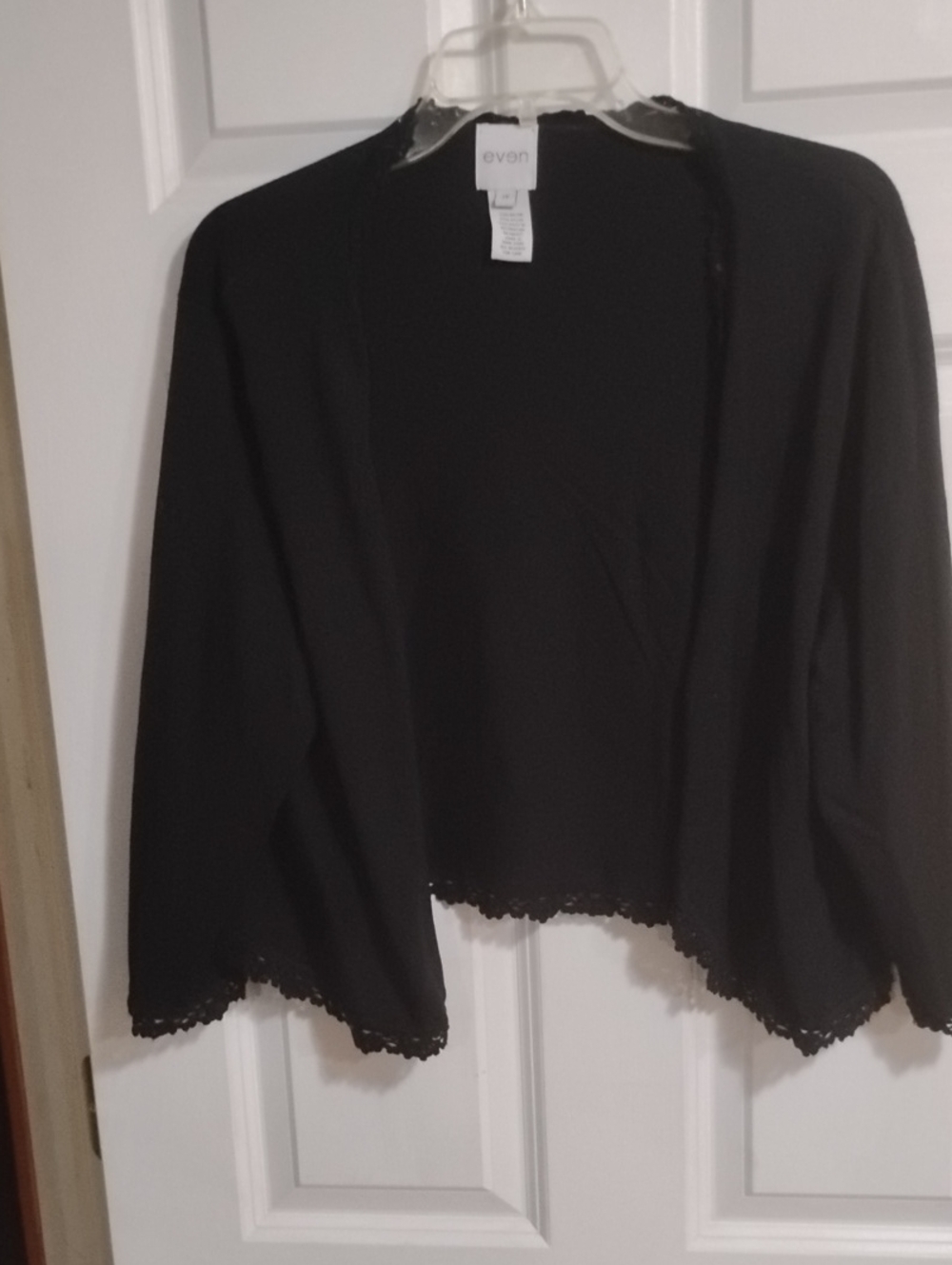 Even Black Open-Front Lace-Hem Cardigan